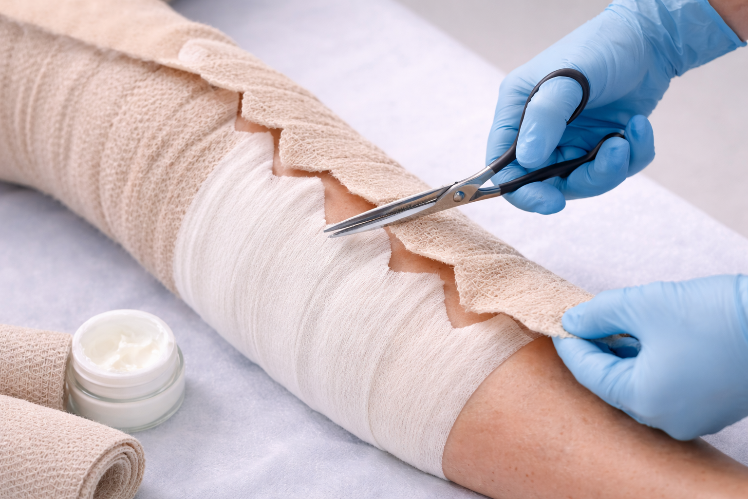 Abnehmen der Bandage Coban Lymphödeme